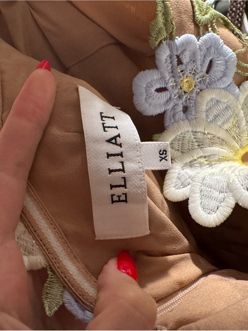 Elliatt Olive Mini Dress with Pastel Floral Embroidery and Fringe - Picture 5 of 6